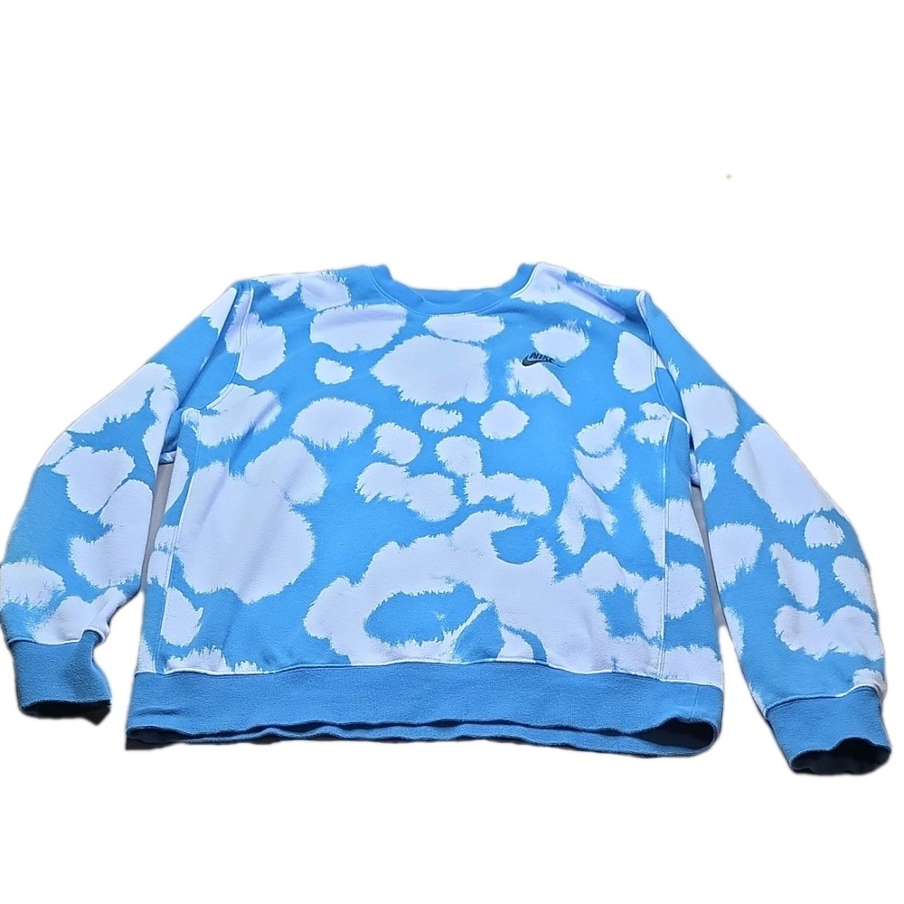 Nike‎ Pullover Sweatshirt Women's Size L Blue White Abstract Logo Cotton Blend